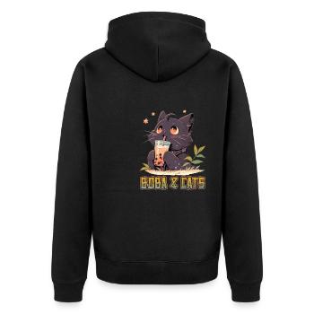 Boba and Cats Katze die Bubble Tee Mädchen Anime - Unisex Premium Bio Zip Hoodie - Schwarz - Hinten - Nico (187cm)