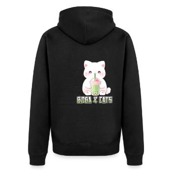 Boba and Cats Katze die Bubble Tee Mädchen Anime - Unisex Premium Bio Zip Hoodie - Schwarz - Hinten - Nico (187cm)