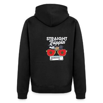 Straight Trippin' Morocco Vacation Tour Travel - Unisex Premium Bio Zip Hoodie - Schwarz - Hinten - Nico (187cm)