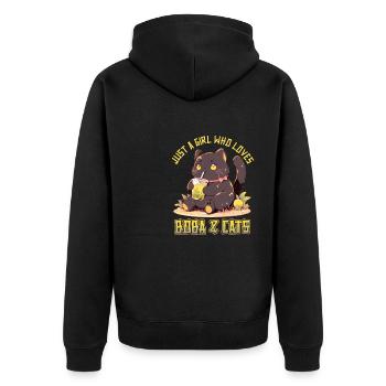 Anime Kawaii just a girl who loves Boba and Cats - Unisex Premium Bio Zip Hoodie - Schwarz - Hinten - Nico (187cm)