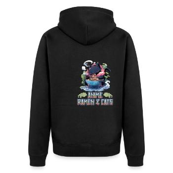 Anime Manga Kawaii Cat Eats Ramen Noodles - Unisex Premium Organic Zip Hoodie - black - Back - Nico (187cm)