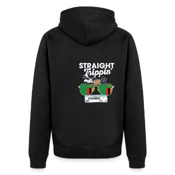 Straight Trippin' Zambia Vacation Tour Travel - Unisex Premium Bio Zip Hoodie - Schwarz - Hinten - Nico (187cm)