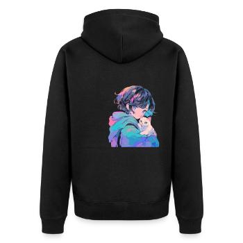 Anime and Cats Kawaii Girl Anime - Unisex Premium Organic Zip Hoodie - black - Back - Nico (187cm)