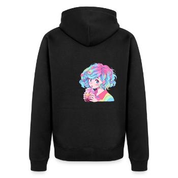 Anime and Boba Bubble Tea - Unisex Premium Organic Zip Hoodie - black - Back - Nico (187cm)