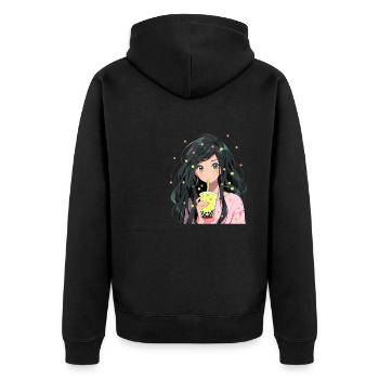 Anime and Boba Bubble Tea - Unisex Premium Organic Zip Hoodie - black - Back - Nico (187cm)