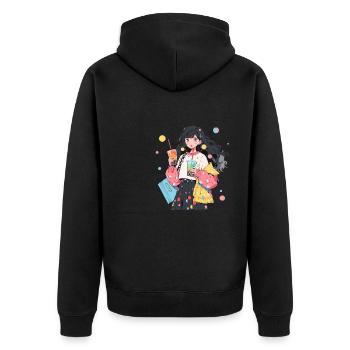 Anime and Boba Bubble Tea - Unisex Premium Organic Zip Hoodie - black - Back - Nico (187cm)