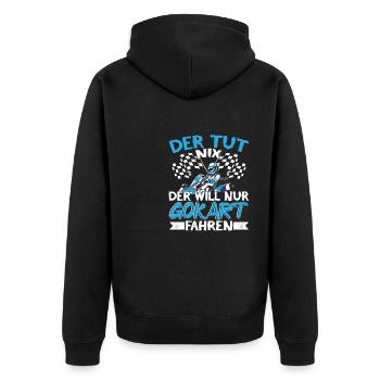 Gokart Kartfahren Karting Der tut nix - Unisex Premium Bio Zip Hoodie - Schwarz - Hinten - Nico (187cm)