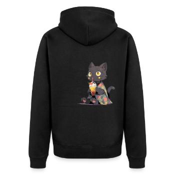 Boba and Cats Katze die Bubble Tee trinkt Anime - Unisex Premium Bio Zip Hoodie - Schwarz - Hinten - Nico (187cm)