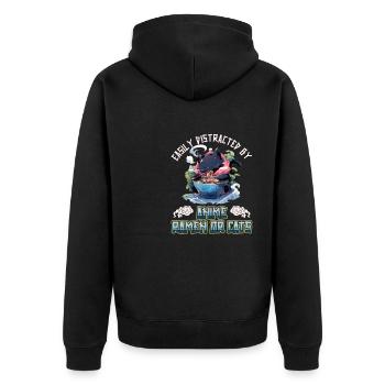 Easily distracted by Anime Ramen or Cats - Unisex Premium Bio Zip Hoodie - Schwarz - Hinten - Nico (187cm)
