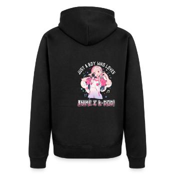 Juste un garçon qui aime l’anime et la K-Pop - Veste à capuche bio Premium Unisexe - noir - Dos - Nico (187cm)