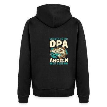 Opa Geboren Angeln Geschenk Kind - Unisex Premium Bio Zip Hoodie - Schwarz - Hinten - Nico (187cm)
