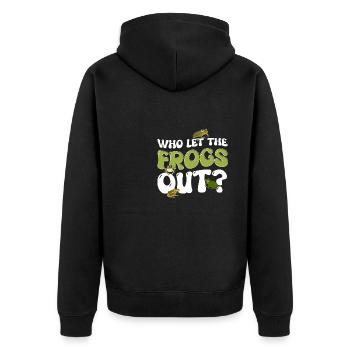 Funny Who Let The Frogs Out Amphibian Froggy Toad - Unisex Premium Bio Zip Hoodie - Schwarz - Hinten - Nico (187cm)