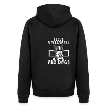 Funny Cute I Love Volleyball And Dogs Blocker Spik - Unisex Premium Organic Zip Hoodie - black - Back - Nico (187cm)