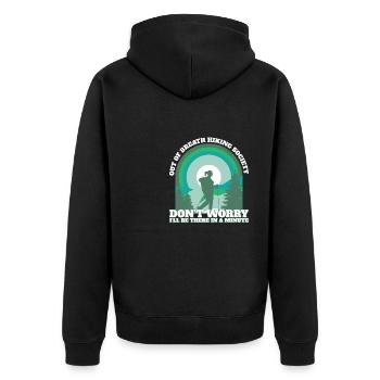 Funny Hiker Out of Breath Hiking Society Trekking - Unisex Premium Bio Zip Hoodie - Schwarz - Hinten - Nico (187cm)