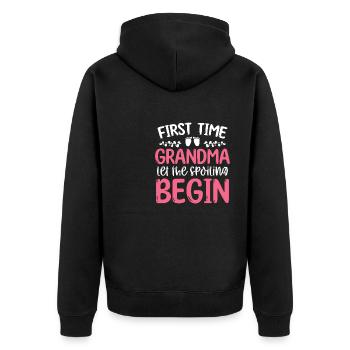 First Time Grandma Let The Spoiling Begin - Unisex Premium Bio Zip Hoodie - Schwarz - Hinten - Nico (187cm)