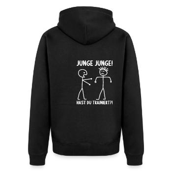 Fitness Bodybuilder Gym Alter hast du trainiert - Unisex Premium Bio Zip Hoodie - Schwarz - Hinten - Nico (187cm)