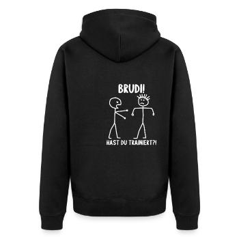 Fitness Bodybuilder Gym Alter hast du trainiert - Unisex Premium Bio Zip Hoodie - Schwarz - Hinten - Nico (187cm)
