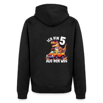 T-Rex fährt Monster Truck Ich bin 5. Geburtstag - Unisex Premium Bio Zip Hoodie - Schwarz - Hinten - Nico (187cm)