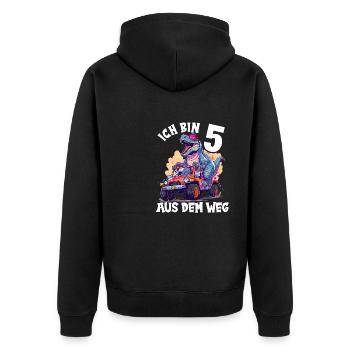 T-Rex fährt Monster Truck Ich bin 5. Geburtstag - Unisex Premium Bio Zip Hoodie - Schwarz - Hinten - Nico (187cm)