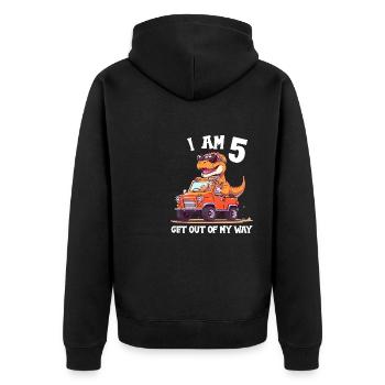 T-Rex Drives Monster Truck I'm 5th Birthday - Unisex Premium Organic Zip Hoodie - black - Back - Nico (187cm)