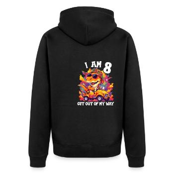 T-Rex conduit un camion monstre J’ai 8e anniversaire - Veste à capuche bio Premium Unisexe - noir - Dos - Nico (187cm)
