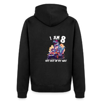 T-Rex conduit un camion monstre J’ai 8e anniversaire - Veste à capuche bio Premium Unisexe - noir - Dos - Nico (187cm)