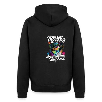 Australian Shepherd Pop Art & Dog Lover & Splash - Unisex Premium Organic Zip Hoodie - black - Back - Nico (187cm)