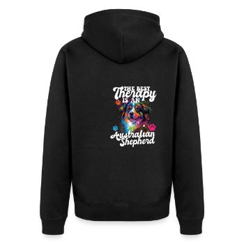 Australian Shepherd Pop Art & Dog Lover & Splash - Unisex Premium Organic Zip Hoodie - black - Back - Nico (187cm)