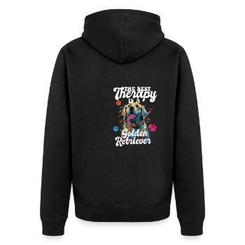 The Best Therapy Is A Golden Retriever Dog Mom - Unisex Premium Bio Zip Hoodie - Schwarz - Hinten - Nico (187cm)