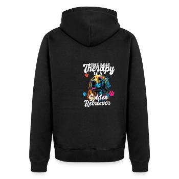 The Best Therapy Is A Golden Retriever Dog Mom - Unisex Premium Bio Zip Hoodie - Schwarz - Hinten - Nico (187cm)