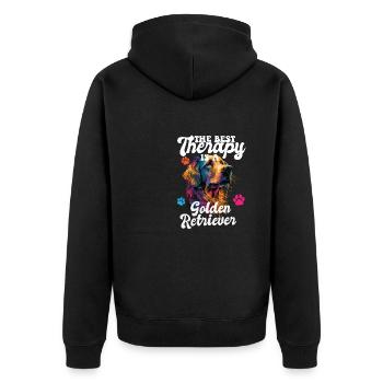 The Best Therapy Is A Golden Retriever Dog Mom - Unisex Premium Bio Zip Hoodie - Schwarz - Hinten - Nico (187cm)