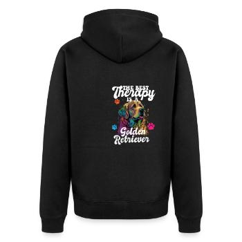 The Best Therapy Is A Golden Retriever Dog Mom - Unisex Premium Bio Zip Hoodie - Schwarz - Hinten - Nico (187cm)
