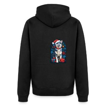 Lustiger Siberian Husky Mit Weihnachtsmannmütze - Unisex Premium Bio Zip Hoodie - Schwarz - Hinten - Nico (187cm)