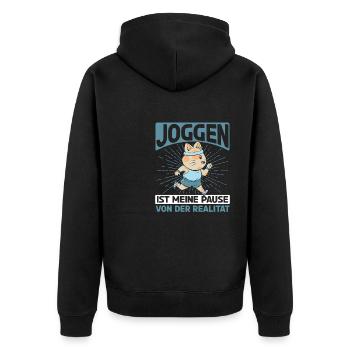 Jogging Läufer Joggen ist meine Pause - Unisex Premium Bio Zip Hoodie - Schwarz - Hinten - Nico (187cm)
