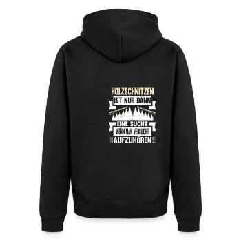 Zimmermann Schreiner Holz - Unisex Premium Bio Zip Hoodie - Schwarz - Hinten - Nico (187cm)