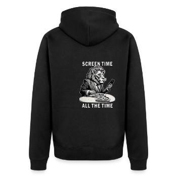 SMARTPHONE SCREEN TIME ALL THE TIME - Unisex Premium Bio Zip Hoodie - Schwarz - Hinten - Nico (187cm)