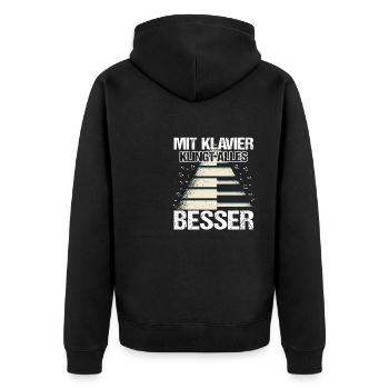 Piano Pianist Mit Klavier klingt alles besser - Unisex Premium Bio Zip Hoodie - Schwarz - Hinten - Nico (187cm)