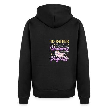 I'd rather chase unicorns than do payroll - Unisex Premium Bio Zip Hoodie - Schwarz - Hinten - Nico (187cm)