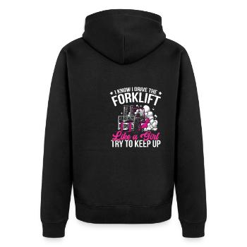 Funny I Drive The Forklift Like A Girl Cool Forkli - Unisex Premium Bio Zip Hoodie - Schwarz - Hinten - Nico (187cm)