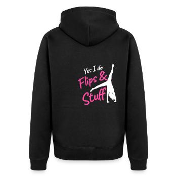 Yes I do flips & stuff - Unisex Premium Bio Zip Hoodie - Schwarz - Hinten - Nico (187cm)