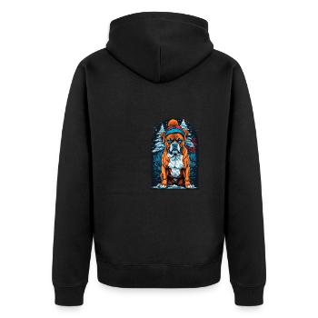 Boxer In Winter Hat Happy Boxer - Unisex Premium Bio Zip Hoodie - Schwarz - Hinten - Nico (187cm)