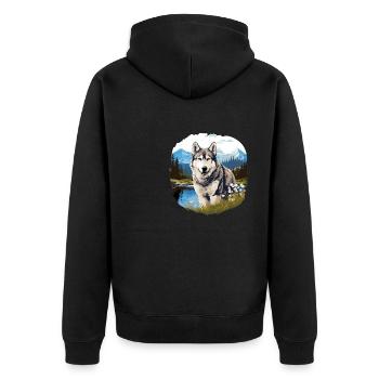 Husky - Unisex Premium Organic Zip Hoodie - black - Back - Nico (187cm)