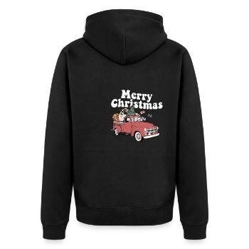 Vintage Red Pick Up Truck Saint Bernard Dog Merry - Unisex Premium Bio Zip Hoodie - Schwarz - Hinten - Nico (187cm)