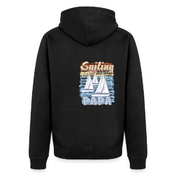 BOOTE SAILING PAPA - Unisex Premium Bio Zip Hoodie - Schwarz - Hinten - Nico (187cm)