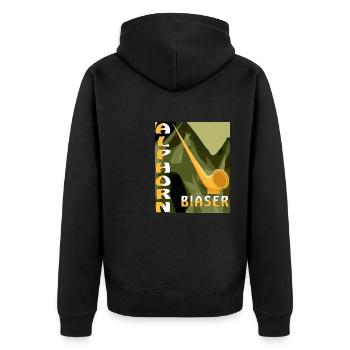 ALPHORN BLÄSER - Unisex Premium Bio Zip Hoodie - Schwarz - Hinten - Nico (187cm)