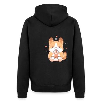 Kawaii Corgi Hund trinkt Boba Bubble Tea Chibi - Unisex Premium Bio Zip Hoodie - Schwarz - Hinten - Nico (187cm)