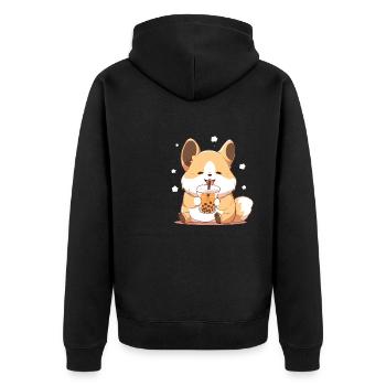 Kawaii Corgi Hund trinkt Boba Bubble Tea Chibi - Unisex Premium Bio Zip Hoodie - Schwarz - Hinten - Nico (187cm)