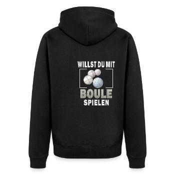 WILLST DU MIT BOULE SPIELEN - Unisex Premium Bio Zip Hoodie - Schwarz - Hinten - Nico (187cm)