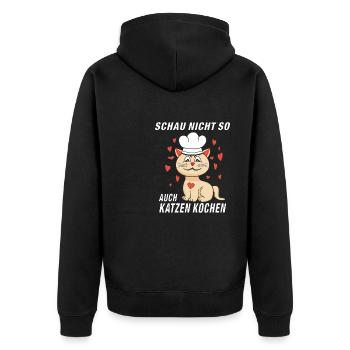 KATZE KOCH AUCH KATZEN KOCHEN - Unisex Premium Bio Zip Hoodie - Schwarz - Hinten - Nico (187cm)
