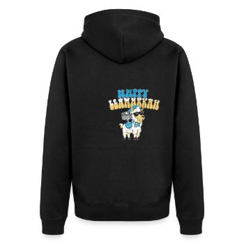 Hanukkah Jewish Costume Happy Llamakkah Llama - Unisex Premium Organic Zip Hoodie - black - Back - Nico (187cm)